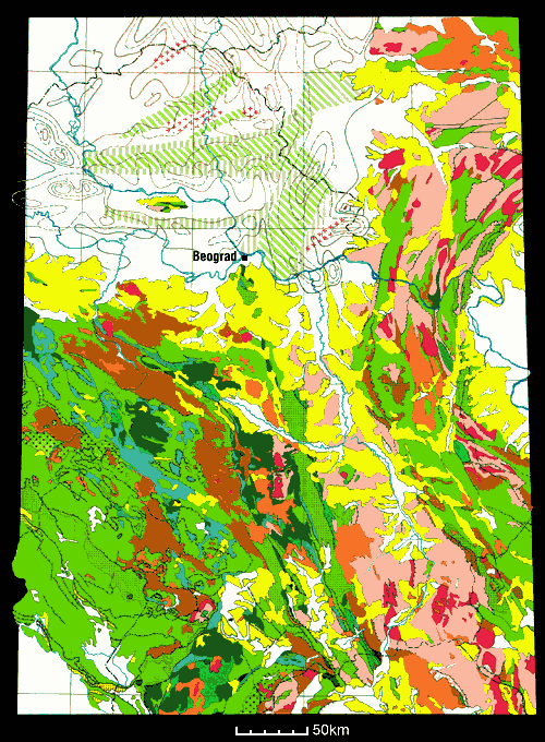 hidrogeoloska karta srbije Geoloski Atlas Srbije   Geoloska karta Srbije sa okolinom hidrogeoloska karta srbije